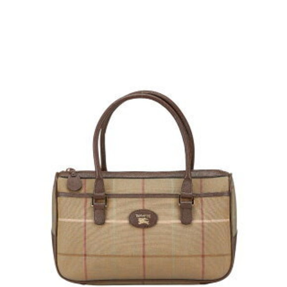Burberry Check Handbag Brown Multicolor Canvas Leather s - Picture 1 of 11